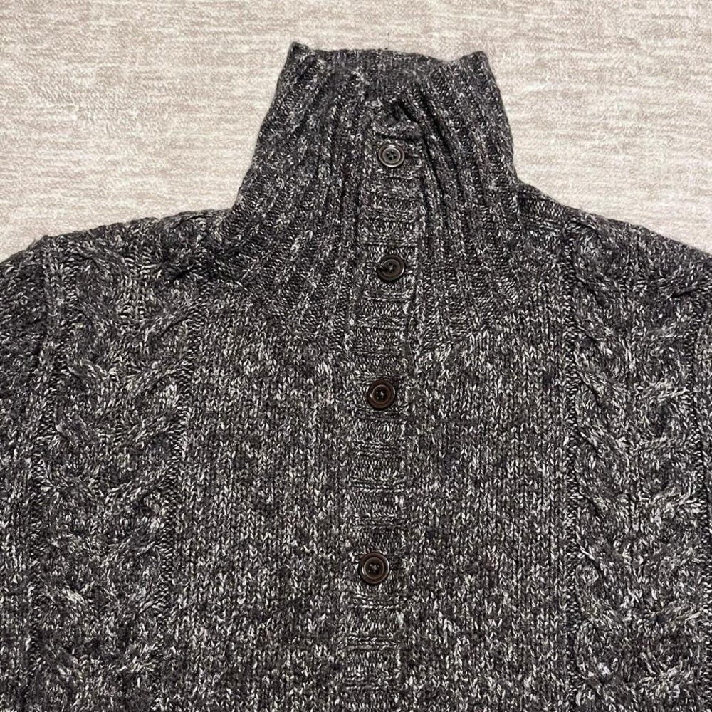 L.L.Bean Women's Cable Knit Button Cardigan Sweater Gray Wool Blend XL Regular - Picture 3 of 5